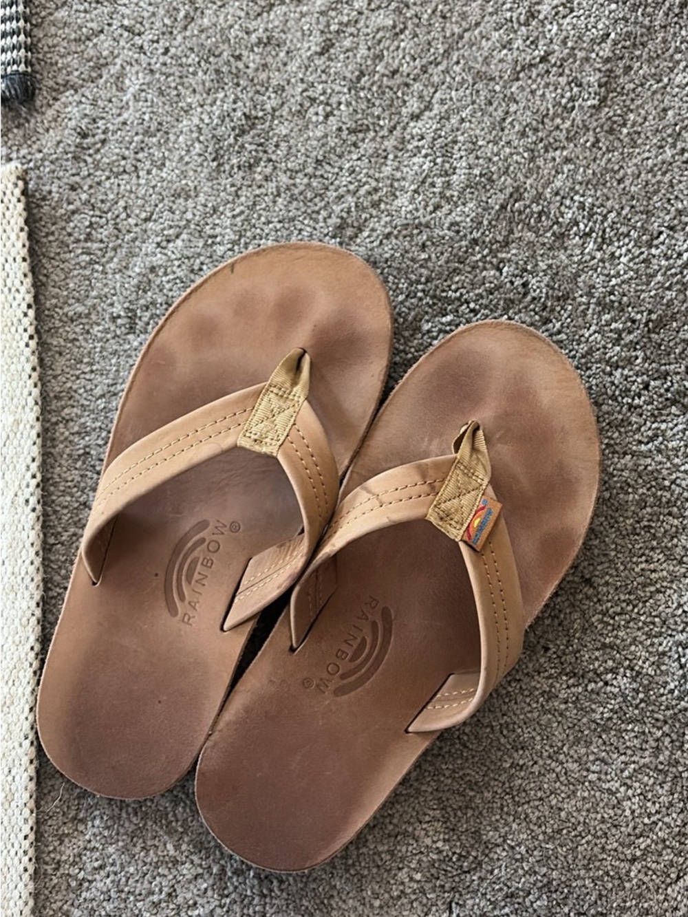 Rainbow Tan Leather Flip-Flops Men’s Medium